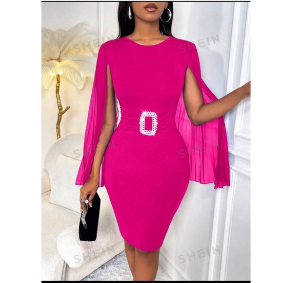 SHEIN Dresses & Skirts - Shein Cape Sleeve Dress W/ Rhinestone Detail